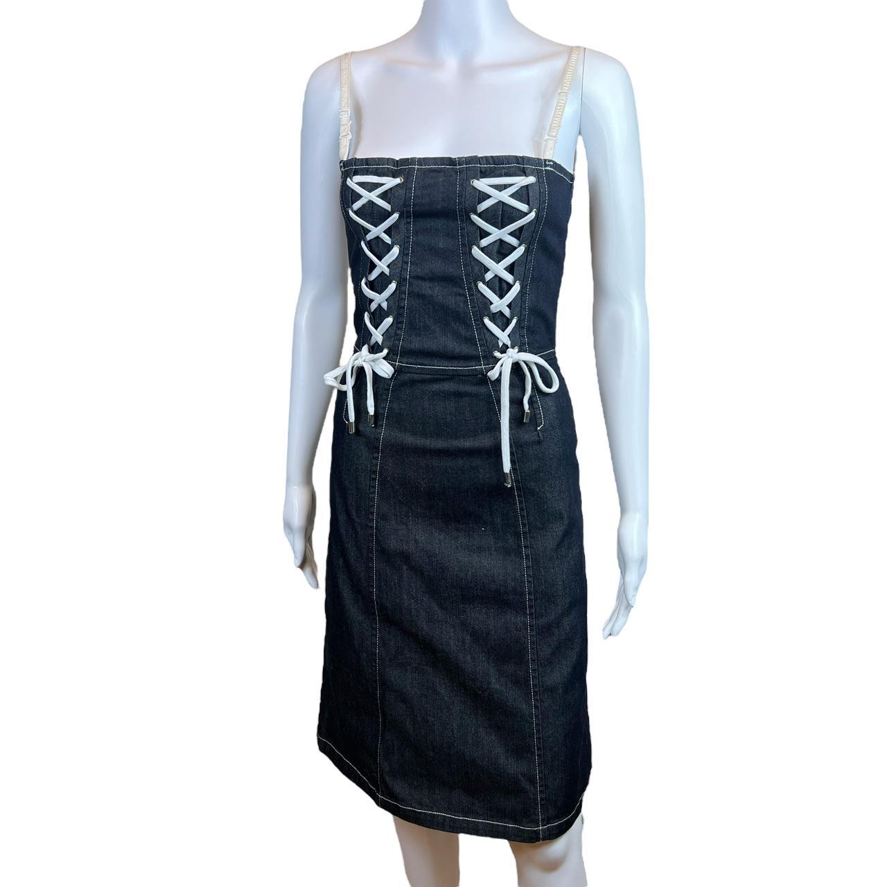 Dolce & Gabbana Dark Denim Lace Up Midi Dress