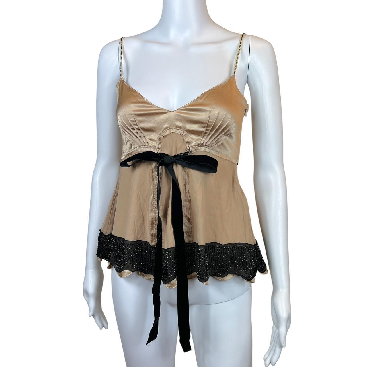 Chloé Silk Beaded Cami Blouse Beige Bow Detail
