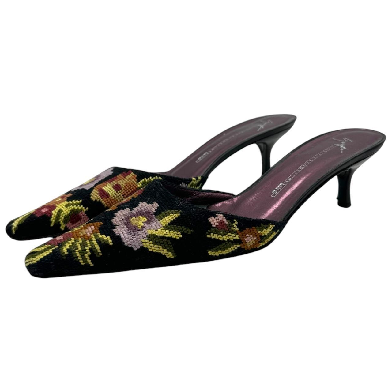 Giuseppe Zanotti Purple Cross-Stitch Floral Kitten Heels