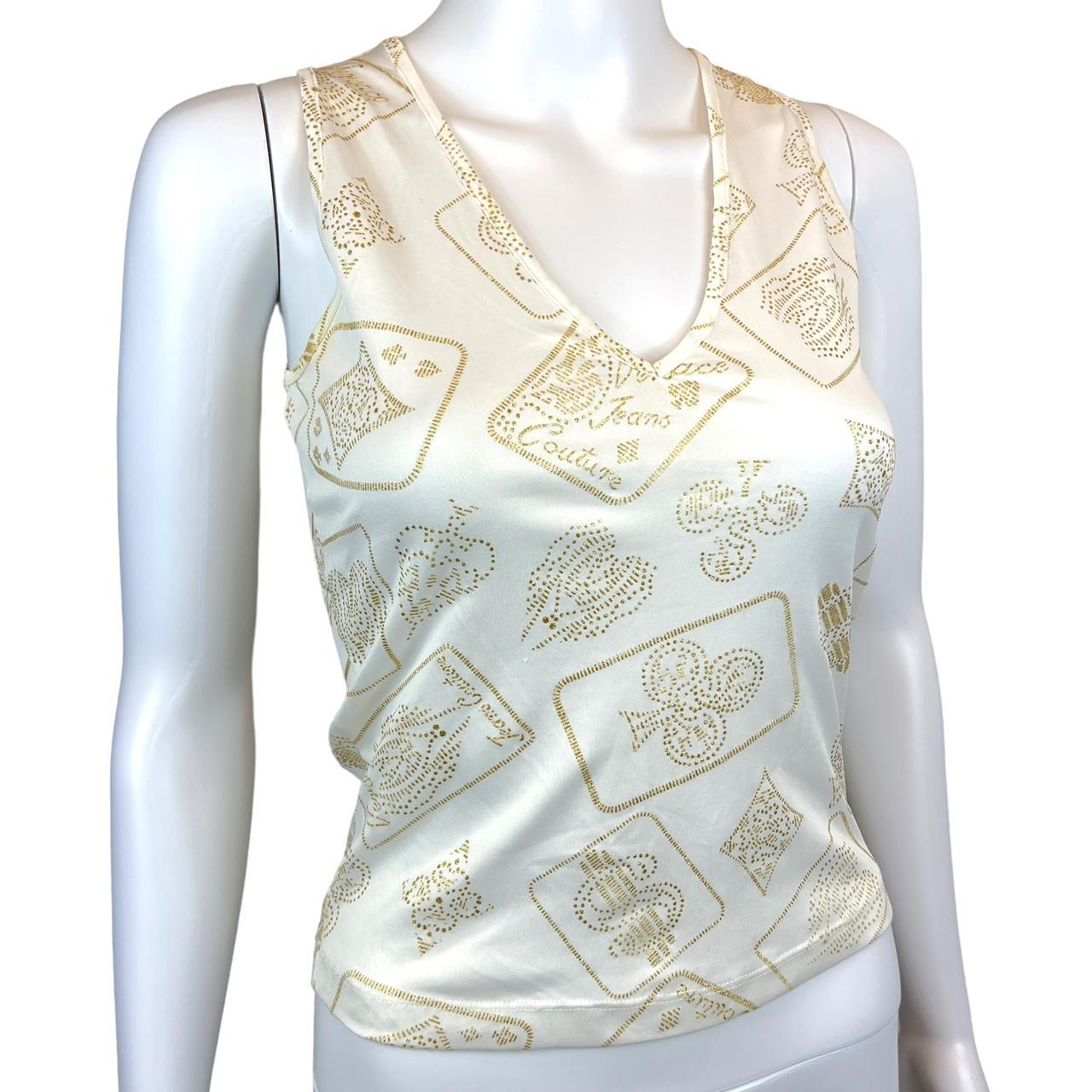 Versace Jeans Couture White and Gold Glitter Playing Card Graphic Tank Top - Outfit Repeater