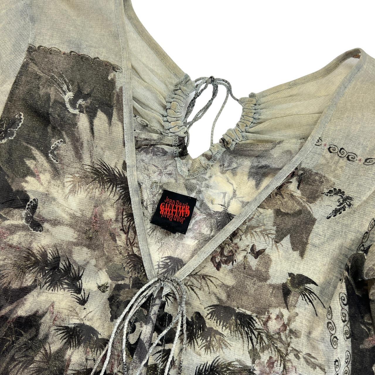 Jean Paul Gaultier Tie Front Printed Semi-Sheer Mesh Top