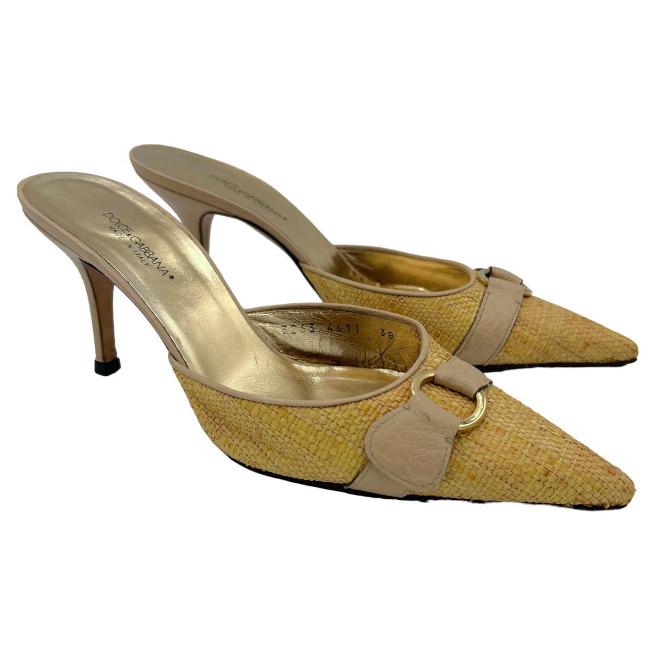 Dolce & Gabbana Raffia Woven Heeled Pointed Toe Mules - Outfit Repeater