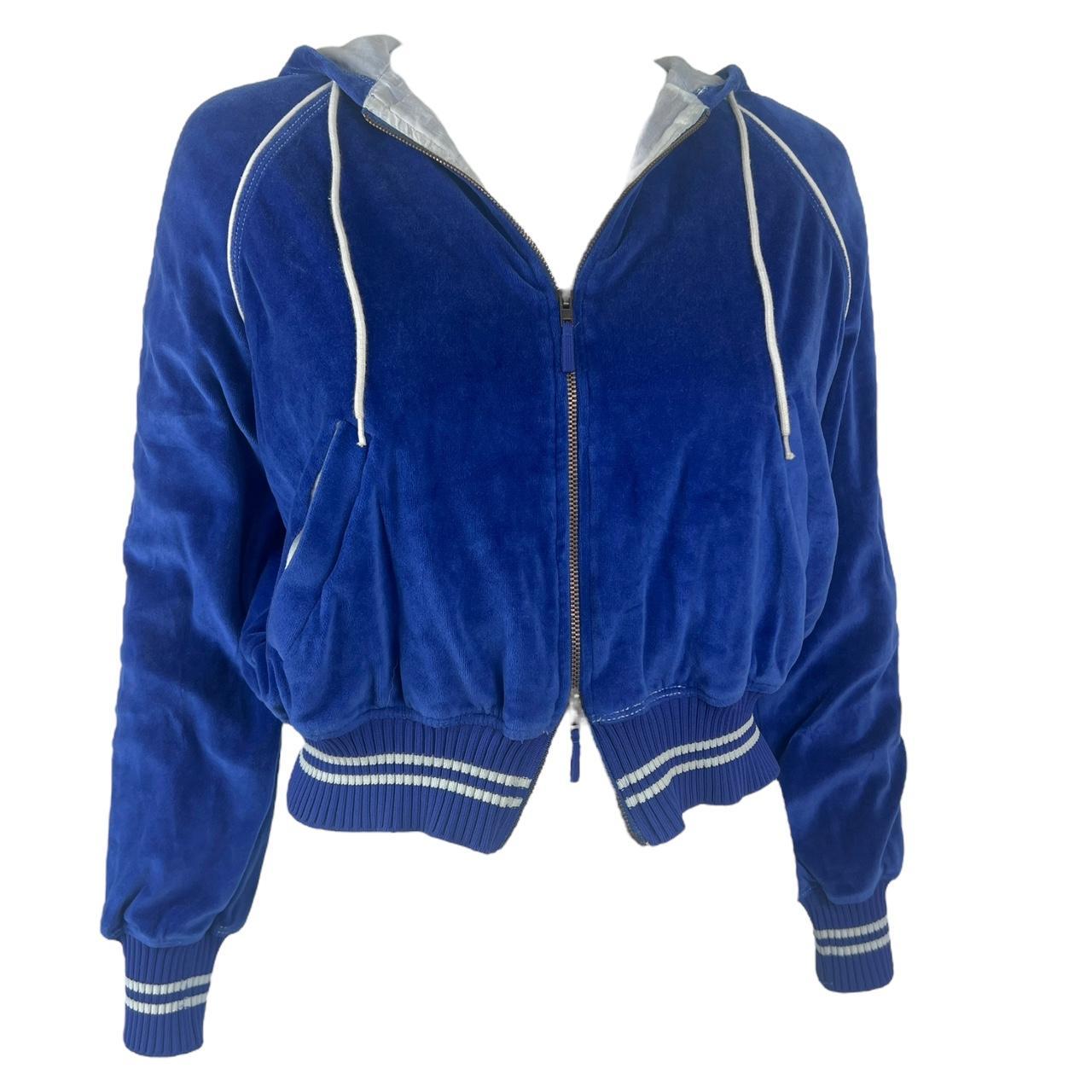 Jean Paul Gaultier Soleil Blue Velour Embroidered Crop Hoodie - Outfit Repeater