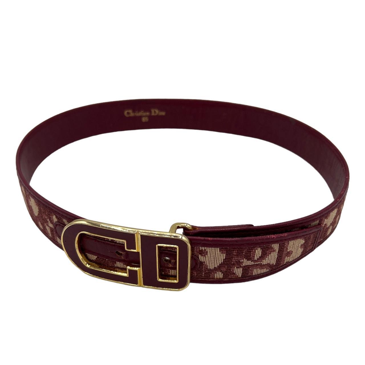 Christian Dior Burgundy Tan Trotter Print Leather Belt