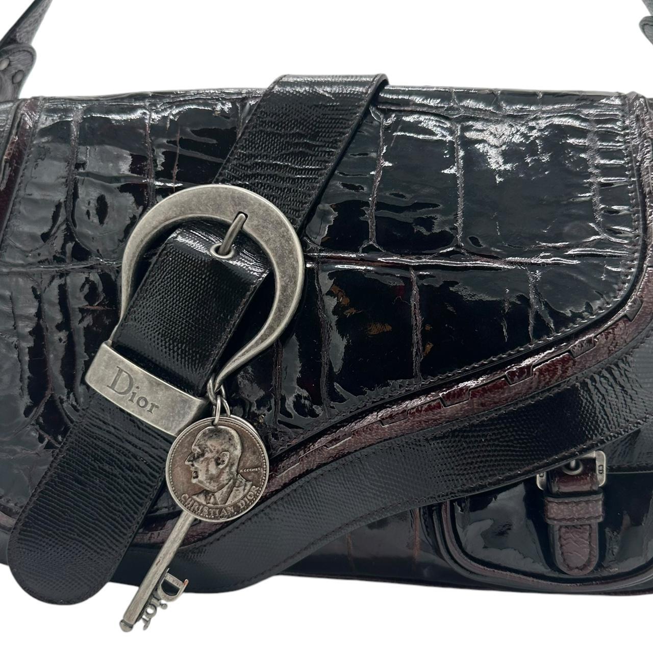 Christian Dior Patent Leather Croc Embossed Gaucho Shoulder Bag - Outfit Repeater