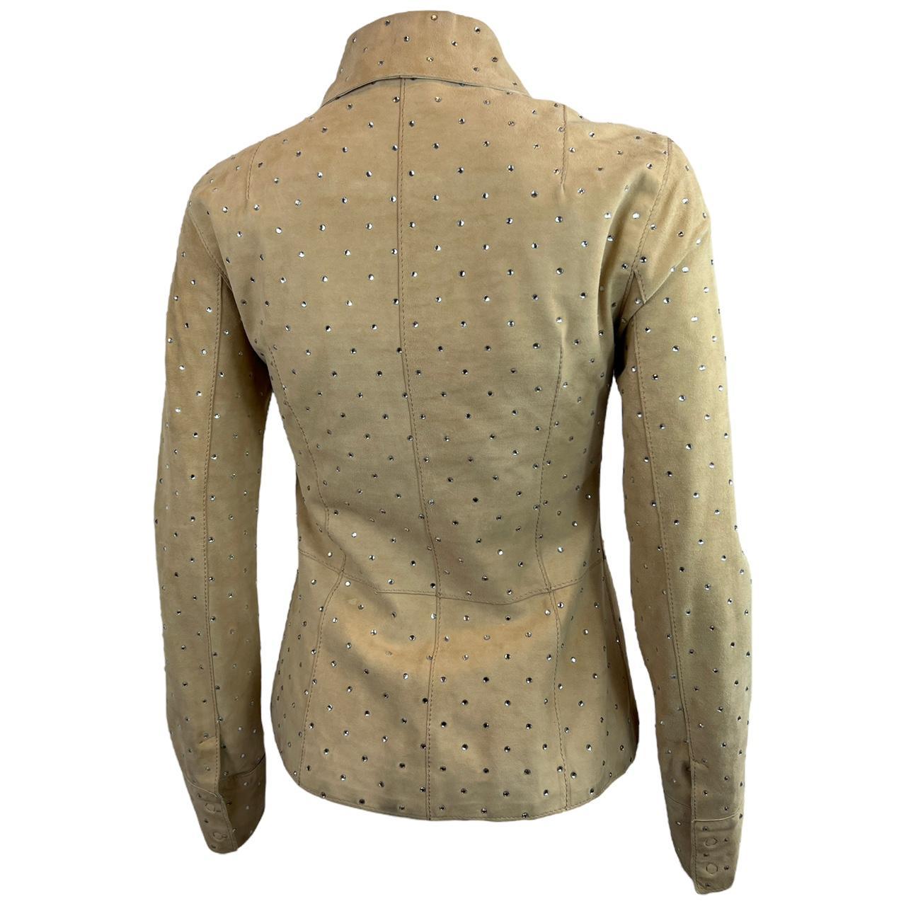 Dolce & Gabbana F/W 2000 Tan Suede Rhinestone Embellished Collared Shirt Jacket