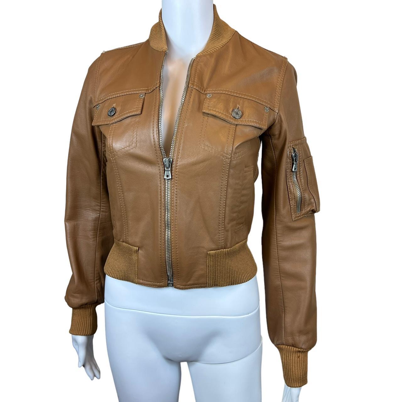 Dolce & Gabbana Brown Leather Cropped Bomber Jacket