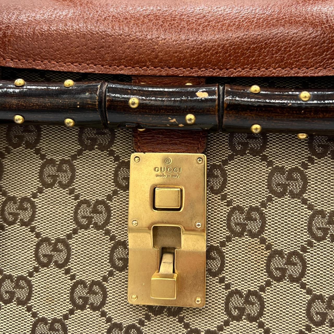 Gucci Monogram Canvas and Leather Bamboo Accent Shoulder Bag