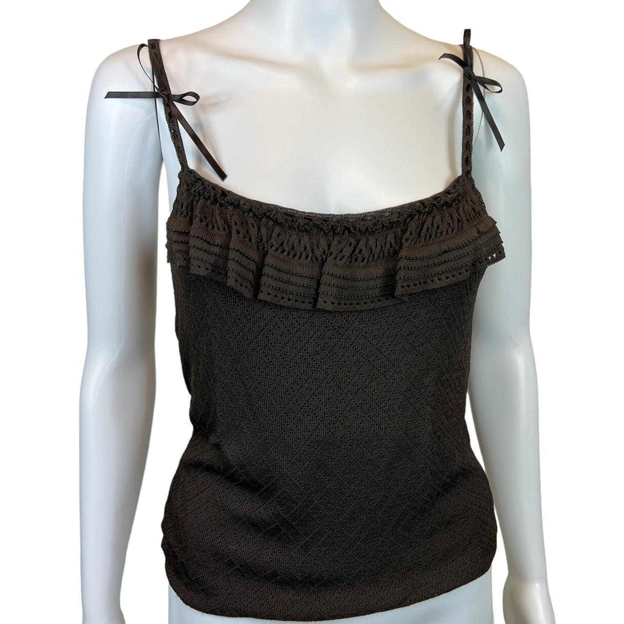 Christian Dior By John Galliano Spring 2006 Brown Knit Ruffle Front Cami with Bows - Outfit Repeater