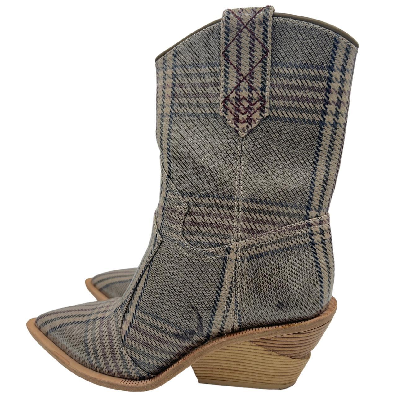 Fendi Cowboy Boots Gray Plaid Print Wedge Heel Size 37