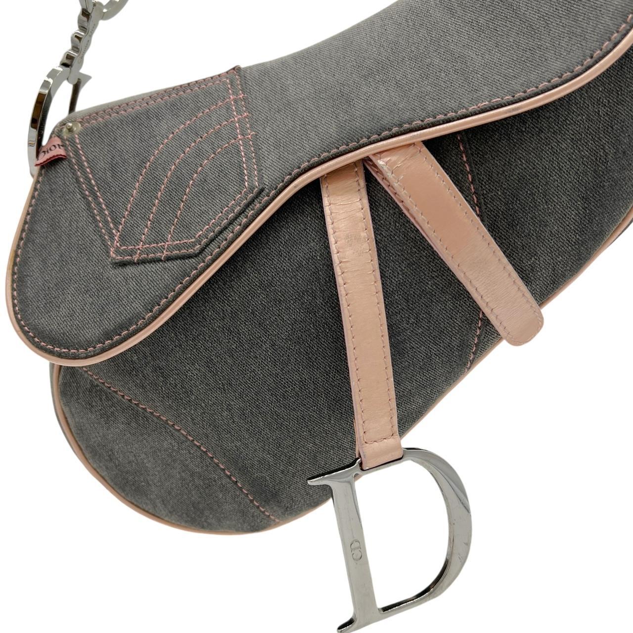 Dior Gray Denim & Pink Leather Classic Saddle Bag - Outfit Repeater