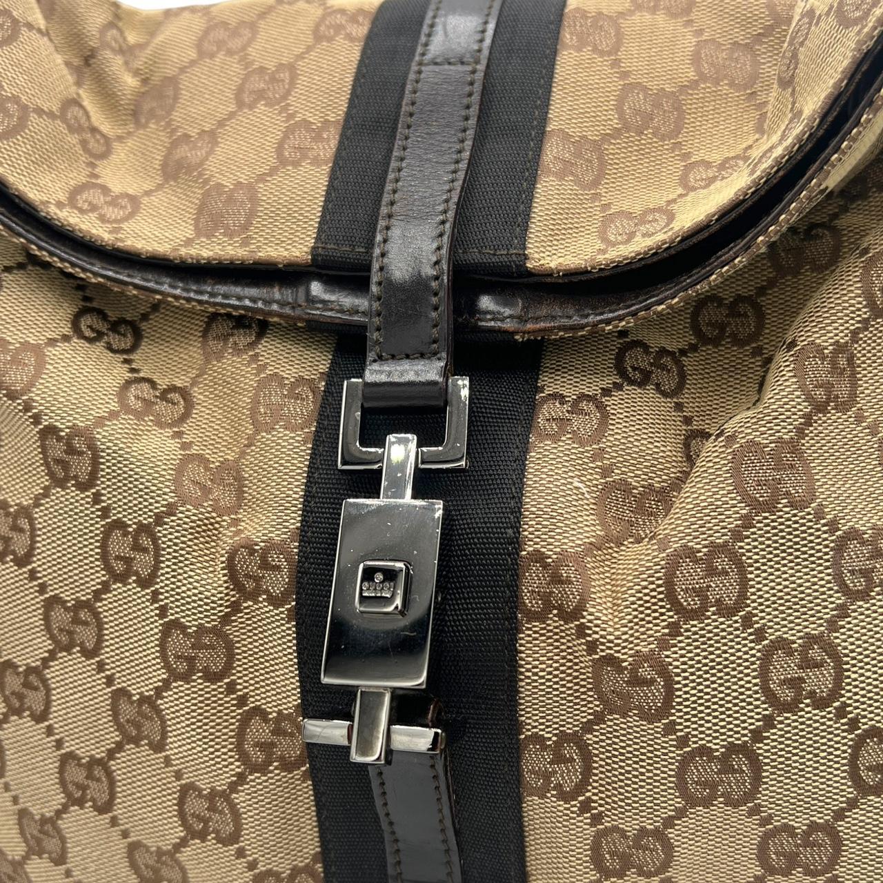 Gucci Brown Leather Monogram Fold Over Shoulder Bag