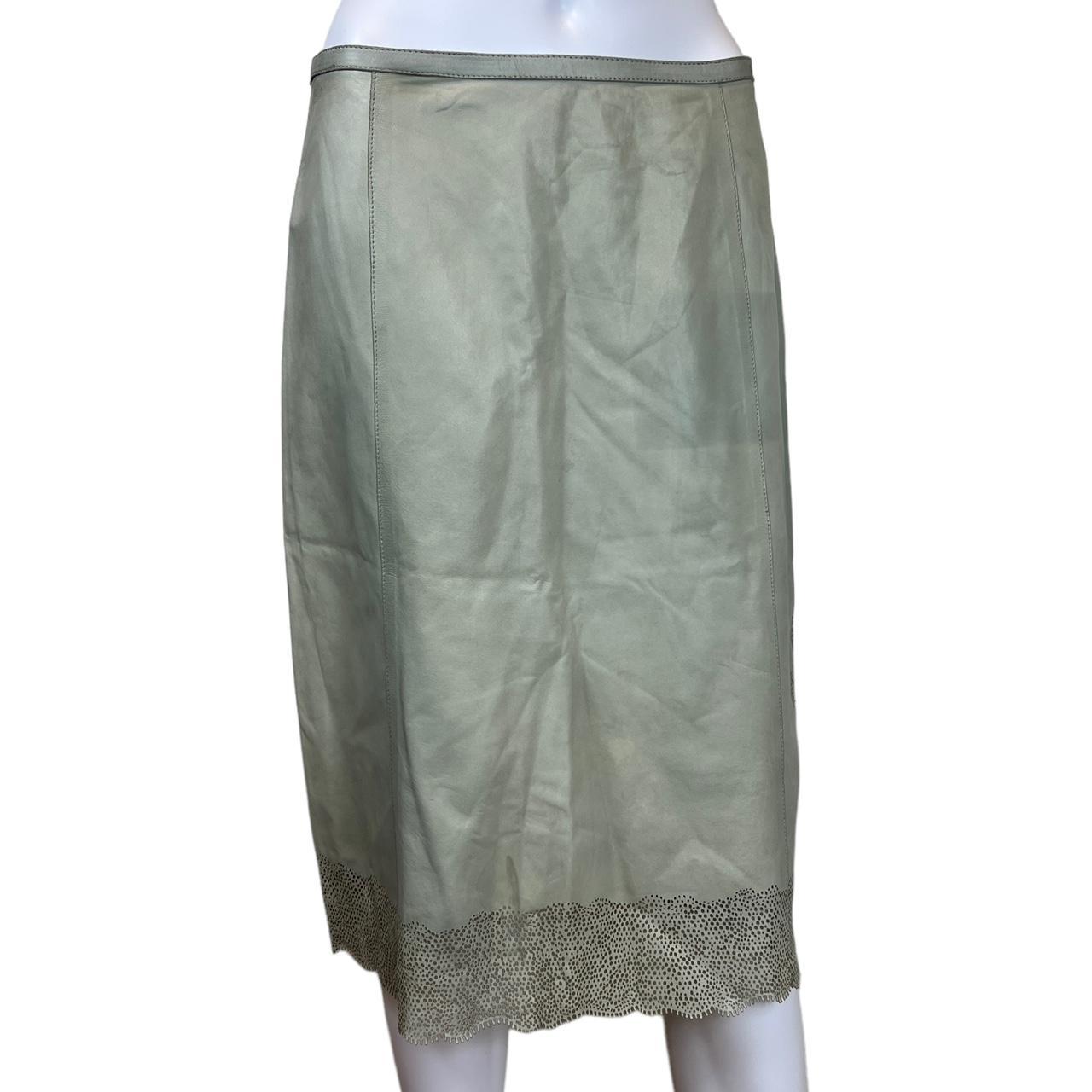 Gucci By Tom Ford F/W 1999 Leather Green/Gray 'Lace-Look' Laser Cut-Out Midi Skirt