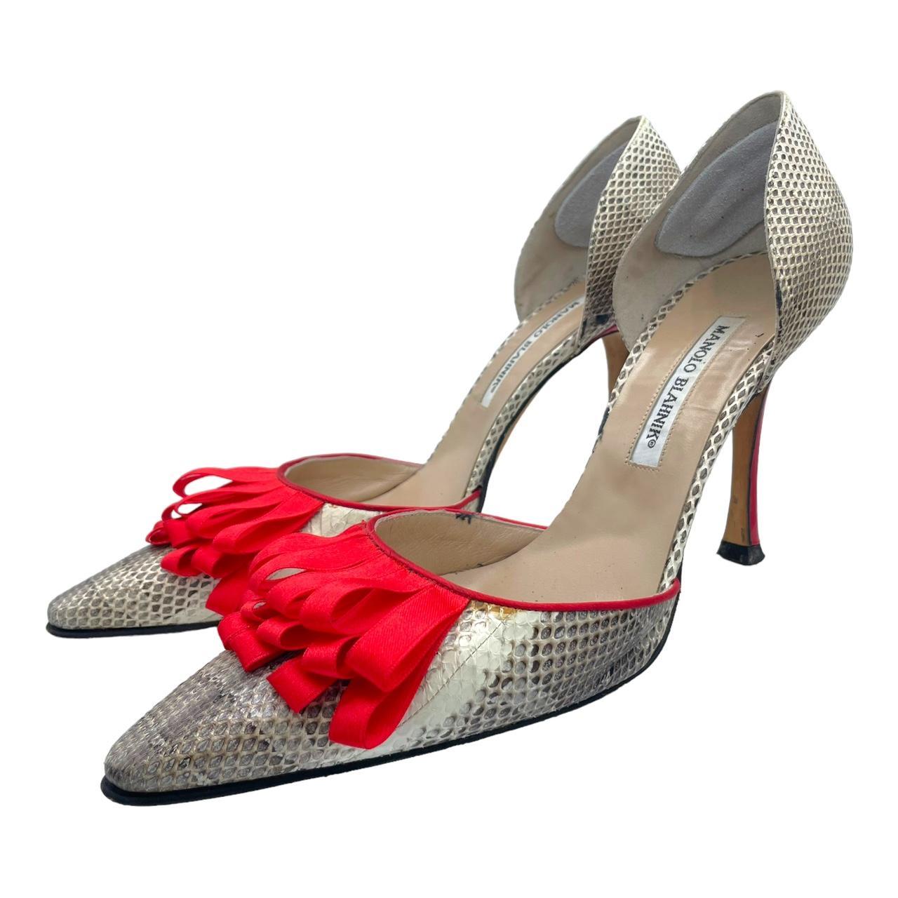 Manolo Blahnik Python & Red Ribbon D'Orsay Heels - Outfit Repeater
