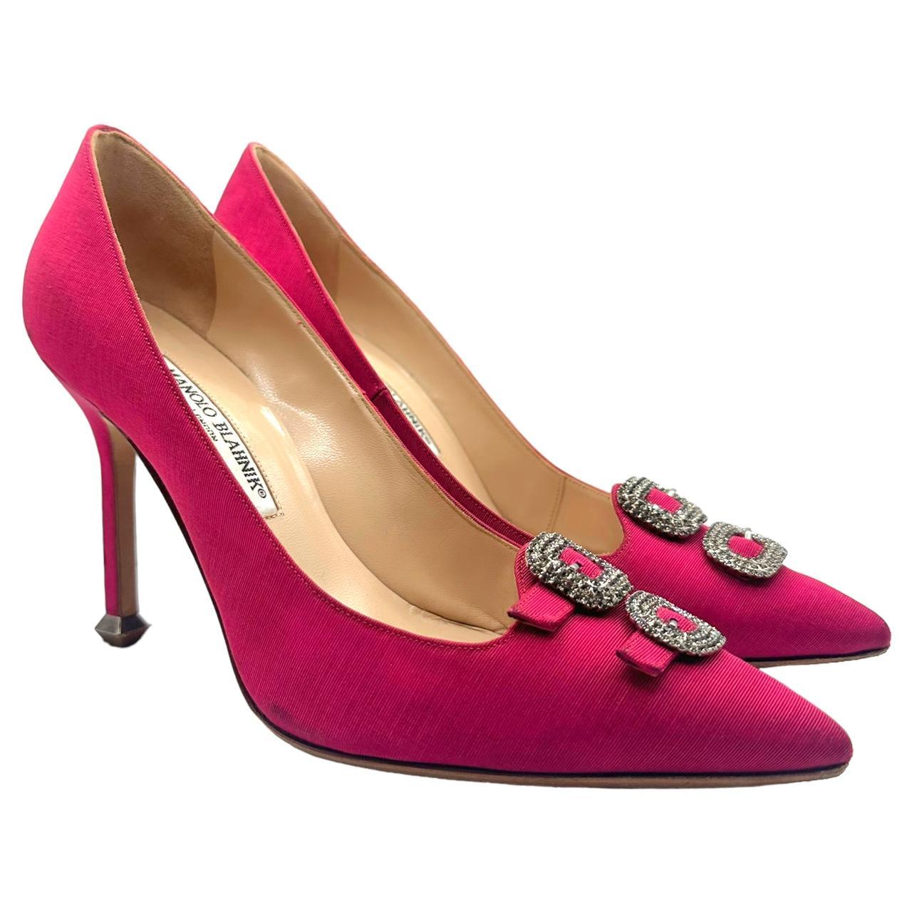 Manolo Blahnik Hot Pink Crystal Embellished Pointed Toe Heels - Outfit Repeater