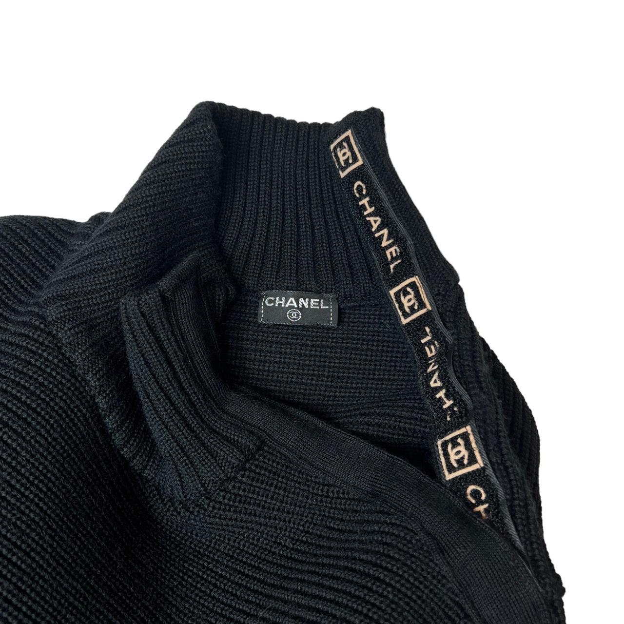 Chanel Sport Line Black Wool Sweater with Rubber CC Logo Patch