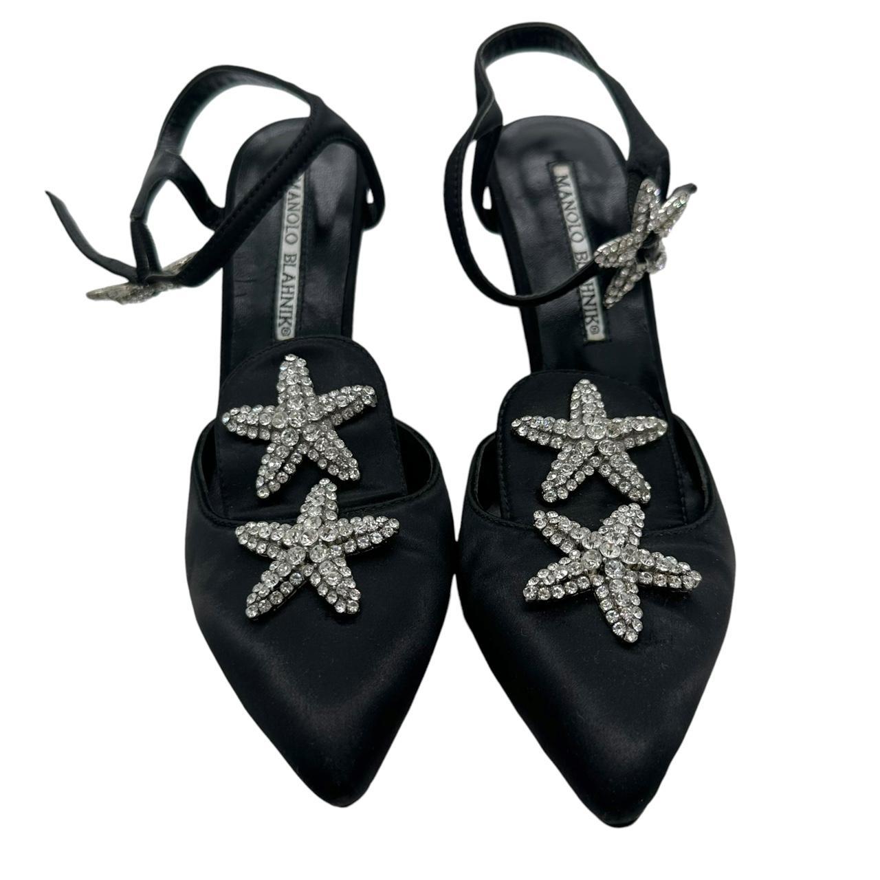 Manolo Blahnik Black Silk Crystal Starfish Heels - Outfit Repeater