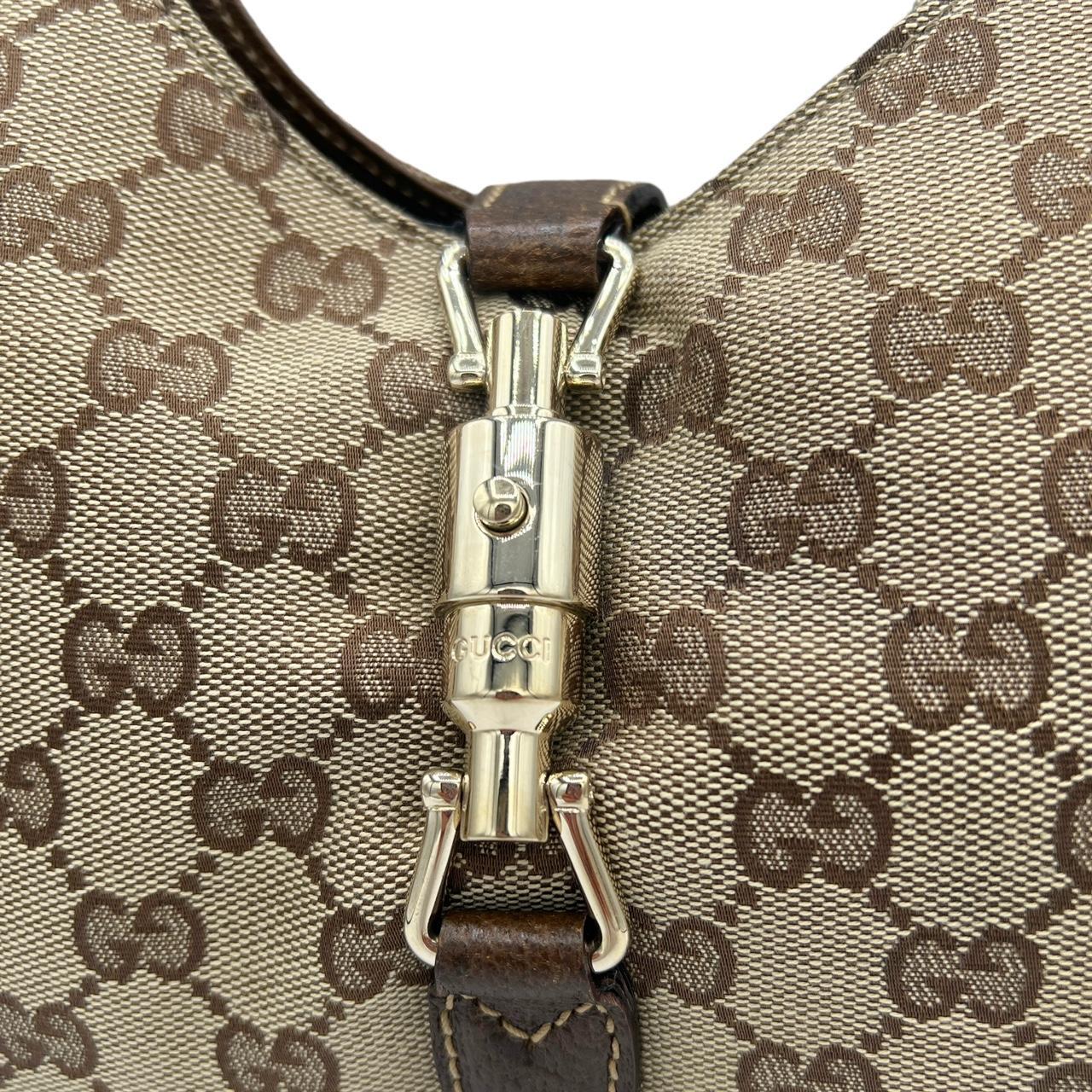 Gucci Shoulder Bag Brown Leather Tan Monogram Canvas