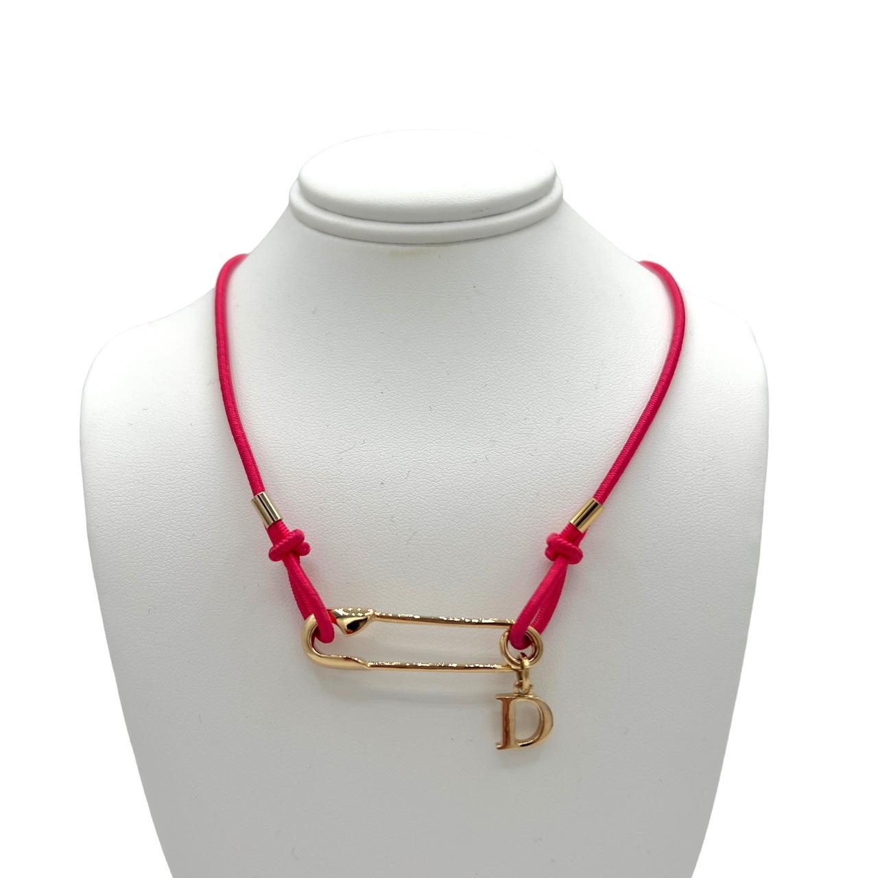 Dior by John Galliano Hot Pink and Gold Safety Pin Choker Necklace