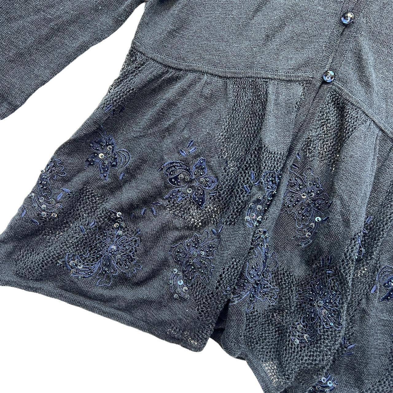 VIVIENNE TAM Black and Navy Embroidered / Beaded Babydoll Style Cardigan with 3/4 Sleeves - Outfit Repeater