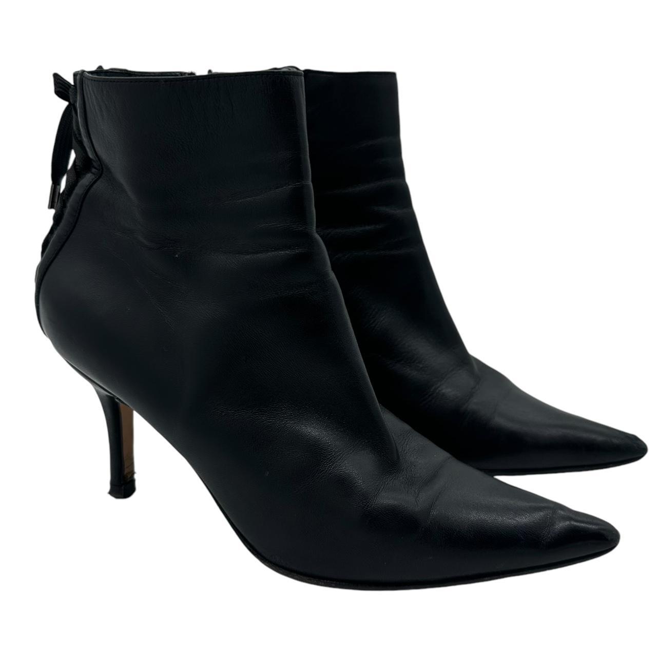 Christian Dior Black Lace Up Pointed Toe Heeled Booties