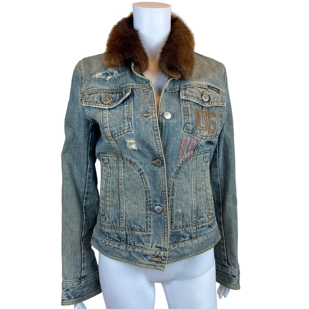 Dolce & Gabbana Distressed Denim Jacket with Embroidered Logo and Real Fur Collar - Outfit Repeater