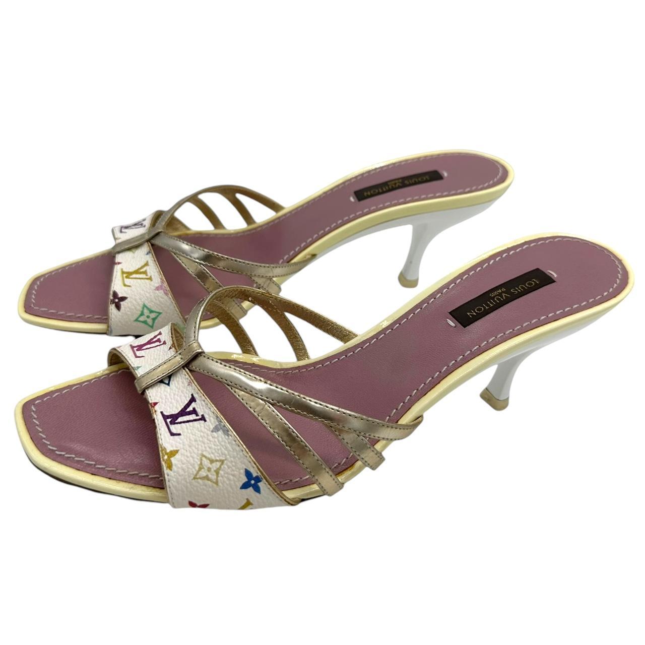 Louis Vuitton White Multicolor Monogram Mule Heels - Outfit Repeater