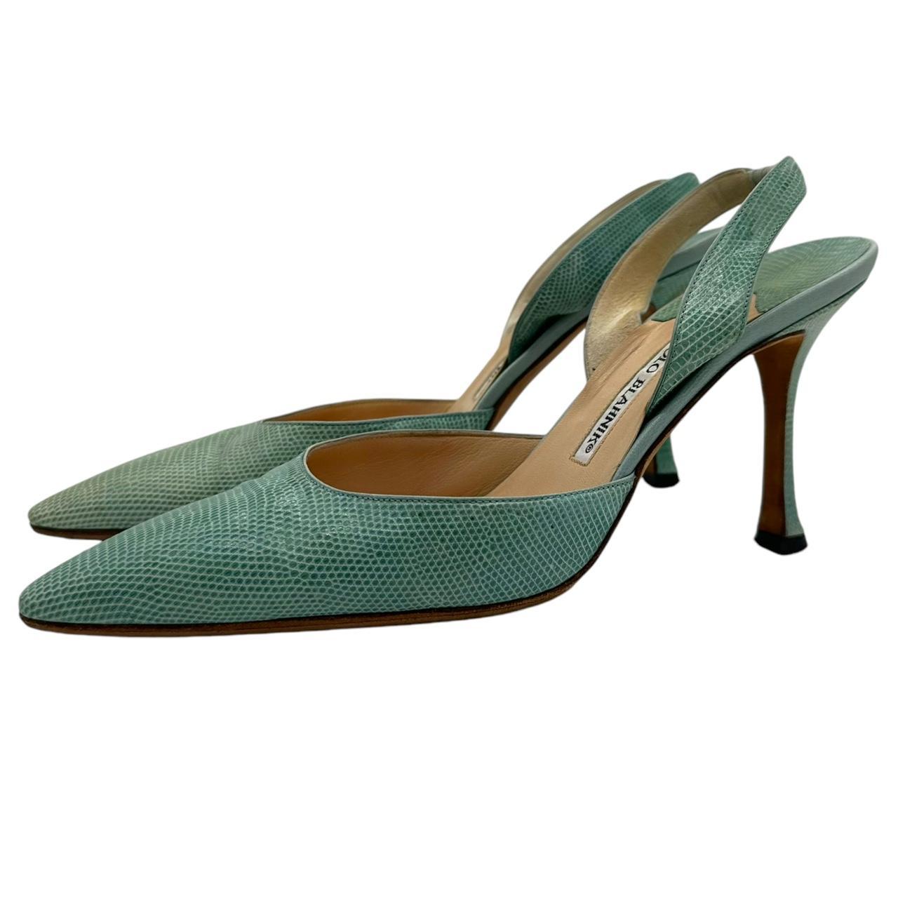 Manolo Blahnik Blue Lizard Slingback Heels