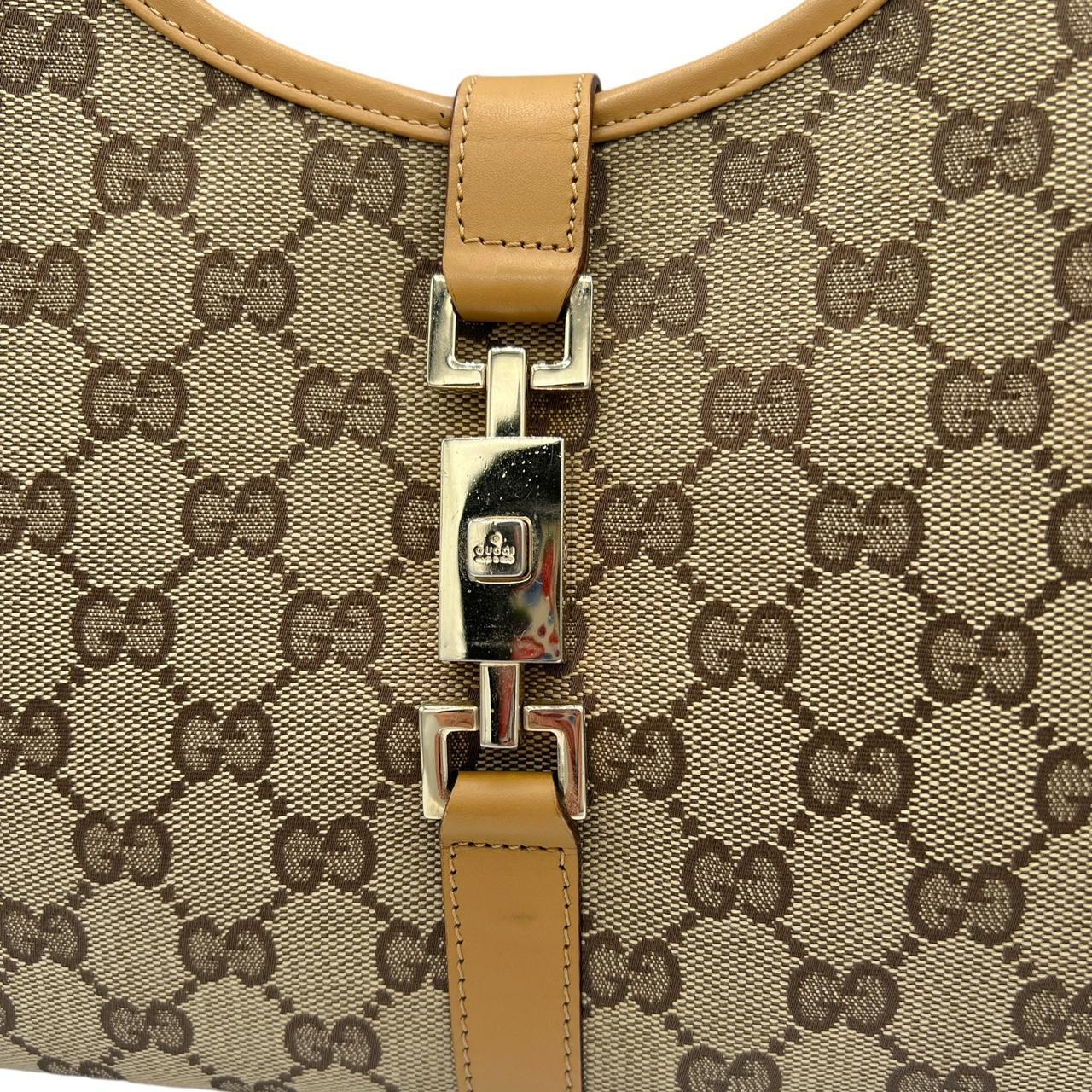 Gucci Jackie Shoulder Bag Tan Leather Monogram Canvas