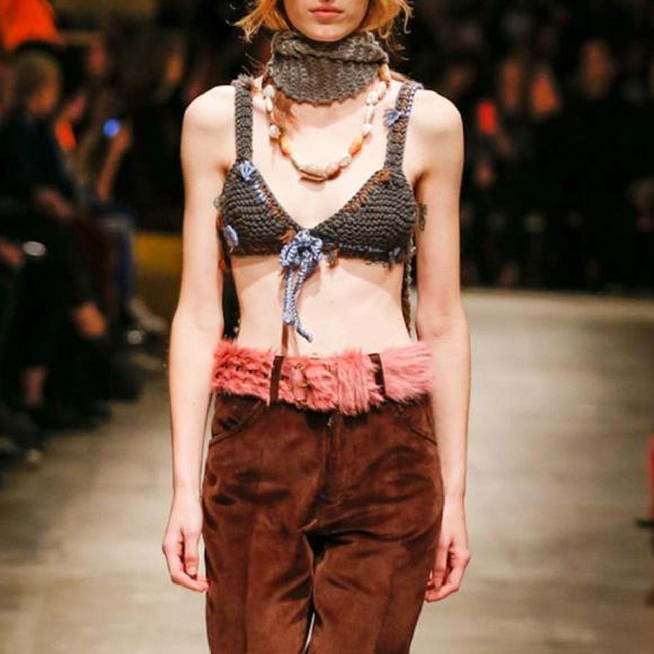 Prada FW17 RTW Cordonetto Link Knit Crochet Bralette Bra Top - Outfit Repeater