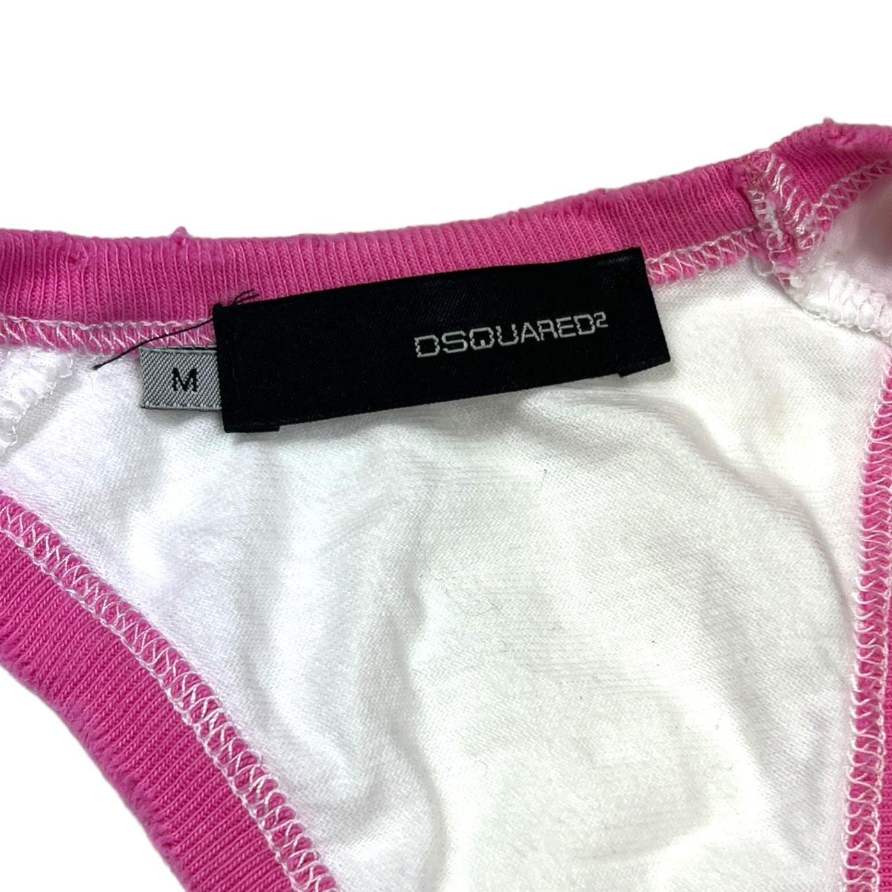 Dsquared2 Distressed Pink and White Palm Tree Logo Tank with Padding