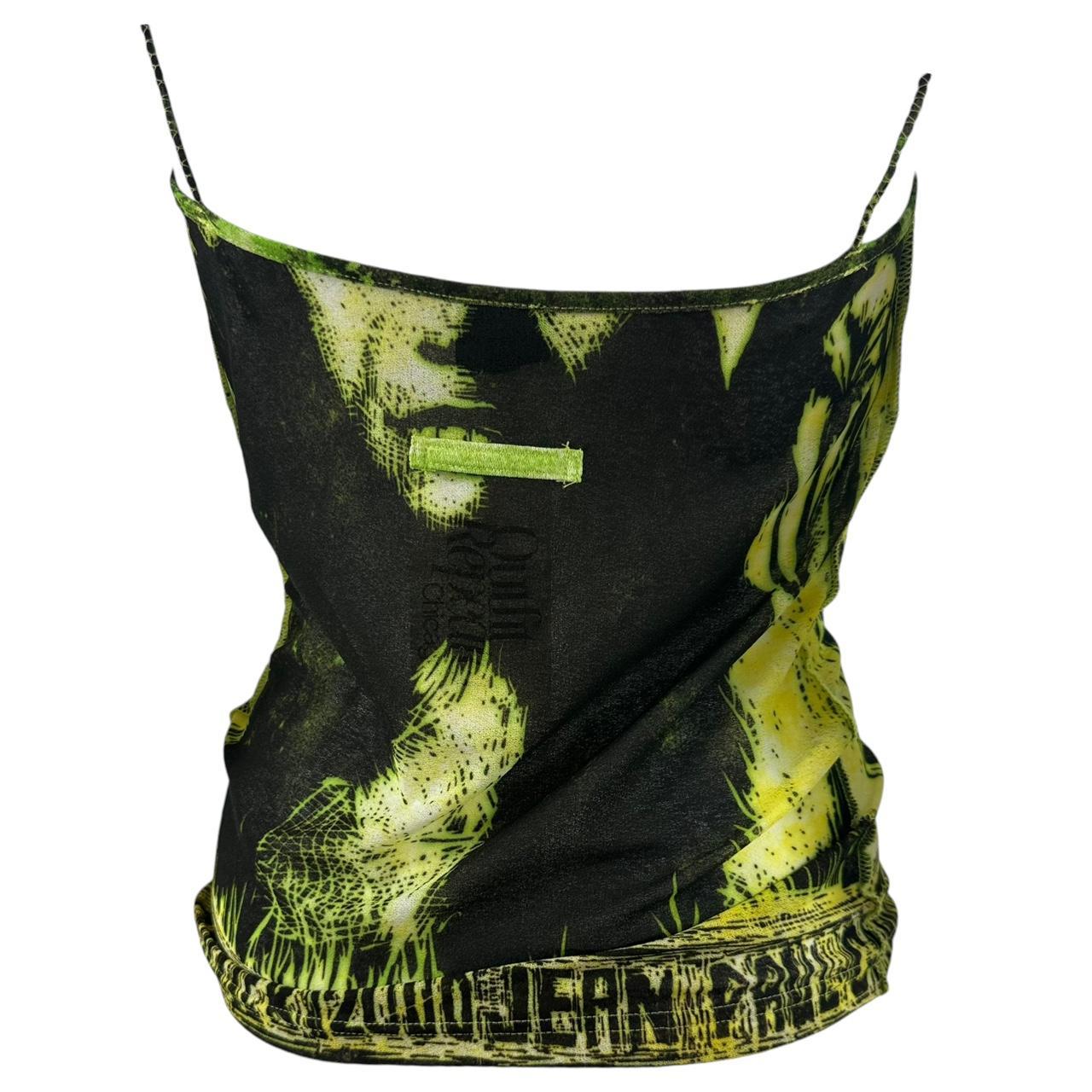 Jean Paul Gaultier S/S 2000 Mesh Green Face Graphic Tank Top - Outfit Repeater