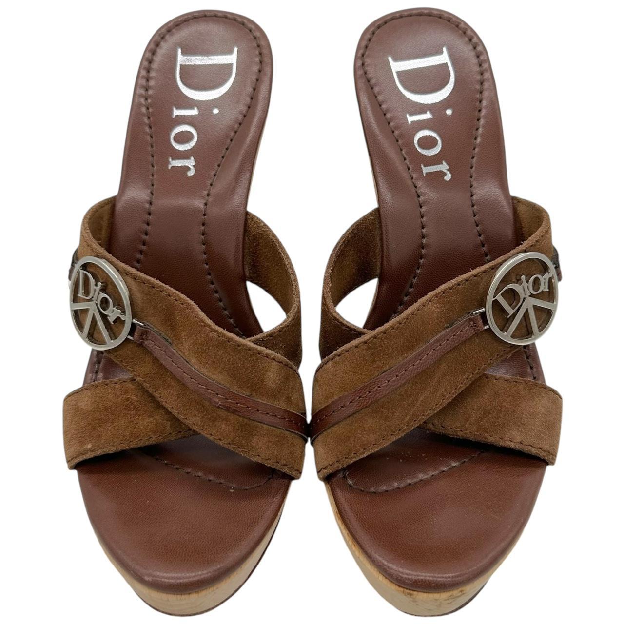 Dior Peace Suede Open-Toe Heels Brown Wood Platform