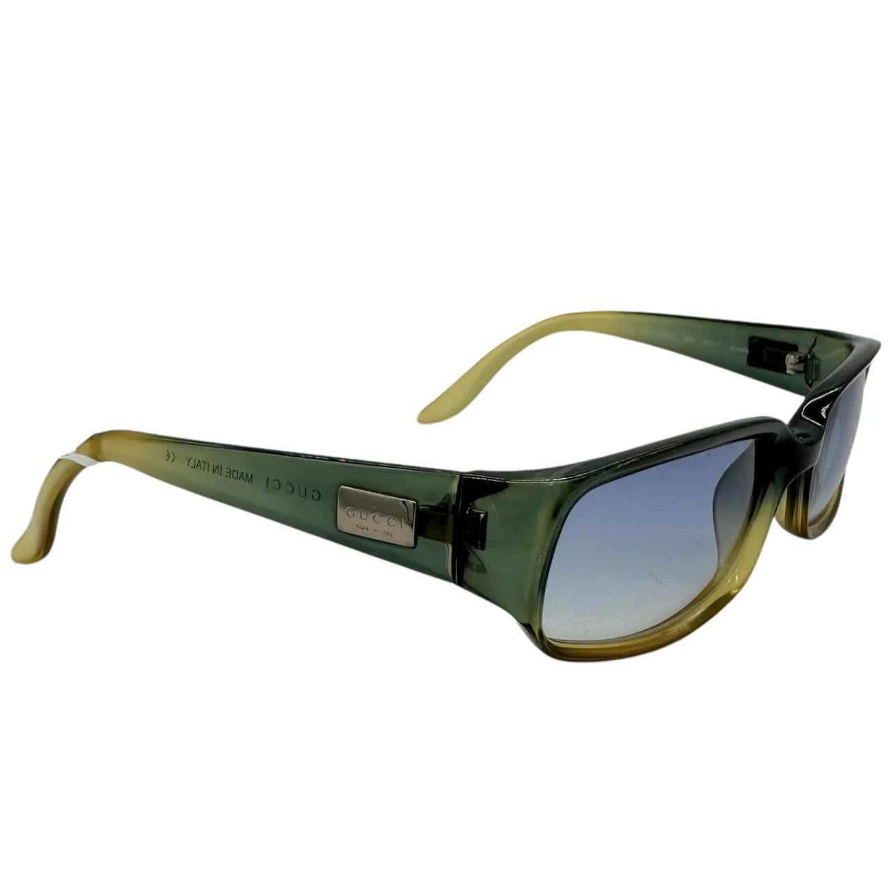 Gucci Blue & Green Gradient Rectangle Sunglasses