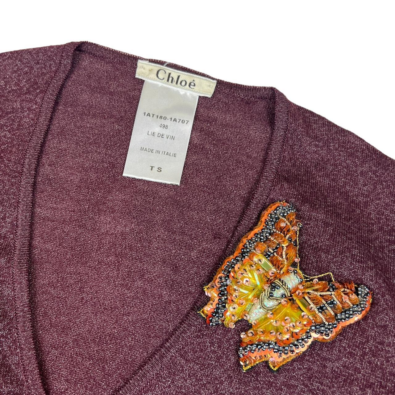 Chloé by Stella McCartney Burgundy Knit Sweater with Beaded Butterfly Appliqué