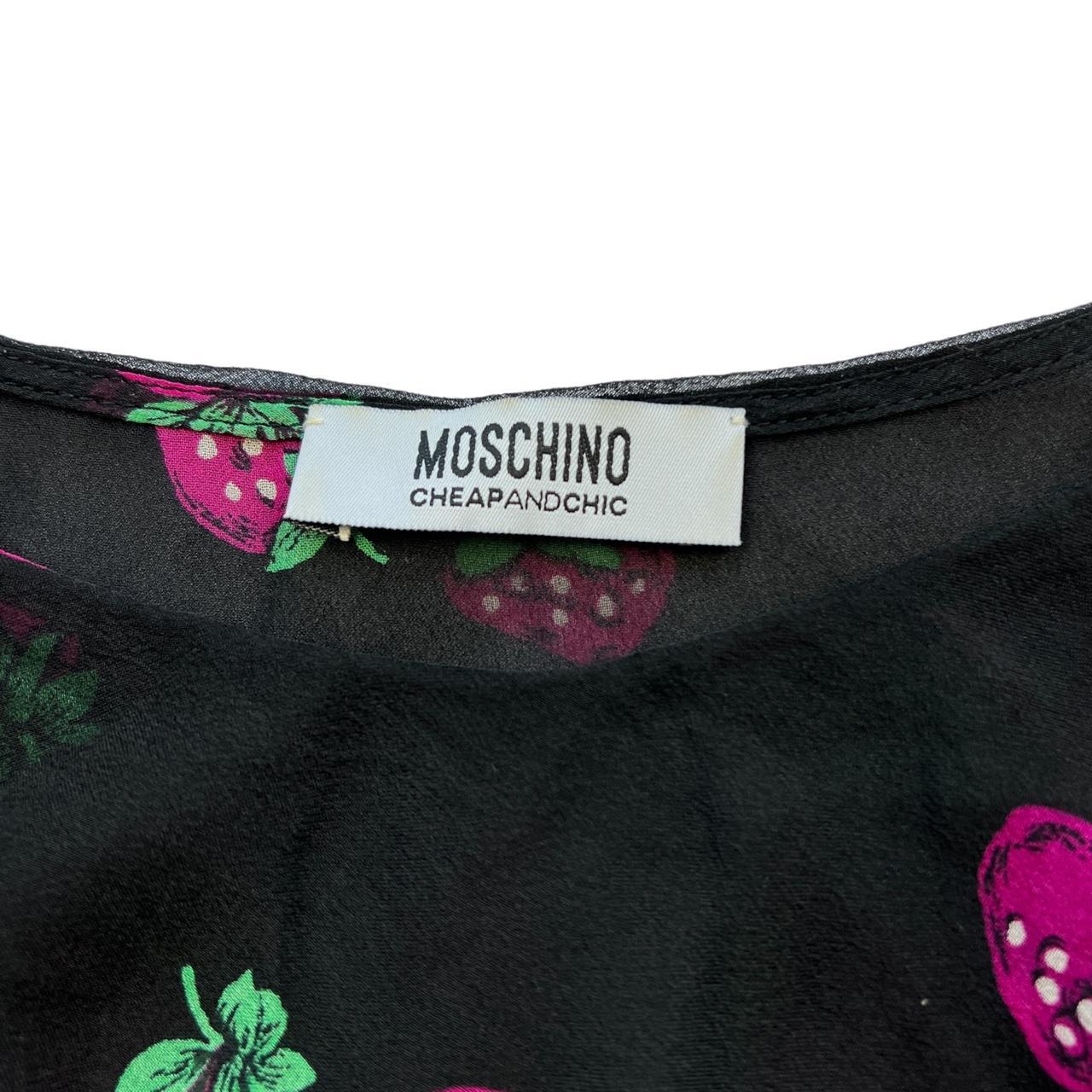 Moschino Cheap & Chic Silk Strawberry Printed Tiered Ruffle Blouse