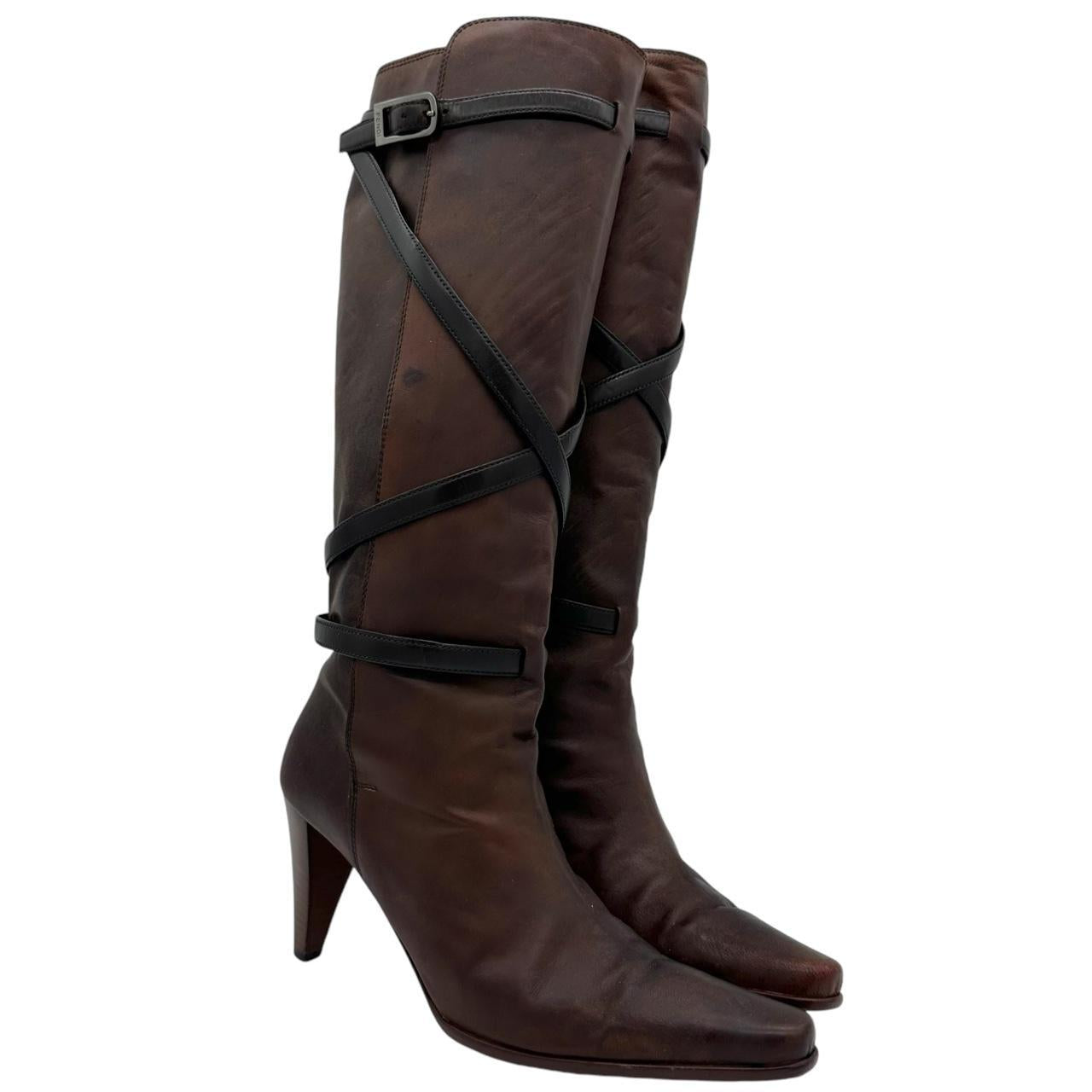 Fendi Brown Leather Heeled Knee-High Boots