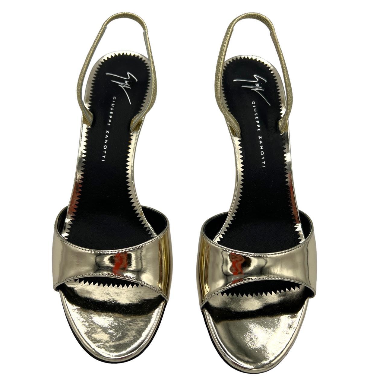 Giuseppe Zanotti "Kellen Red Carpet 70" Silver Chrome Slingback Open Toe Kitten Heels - Outfit Repeater