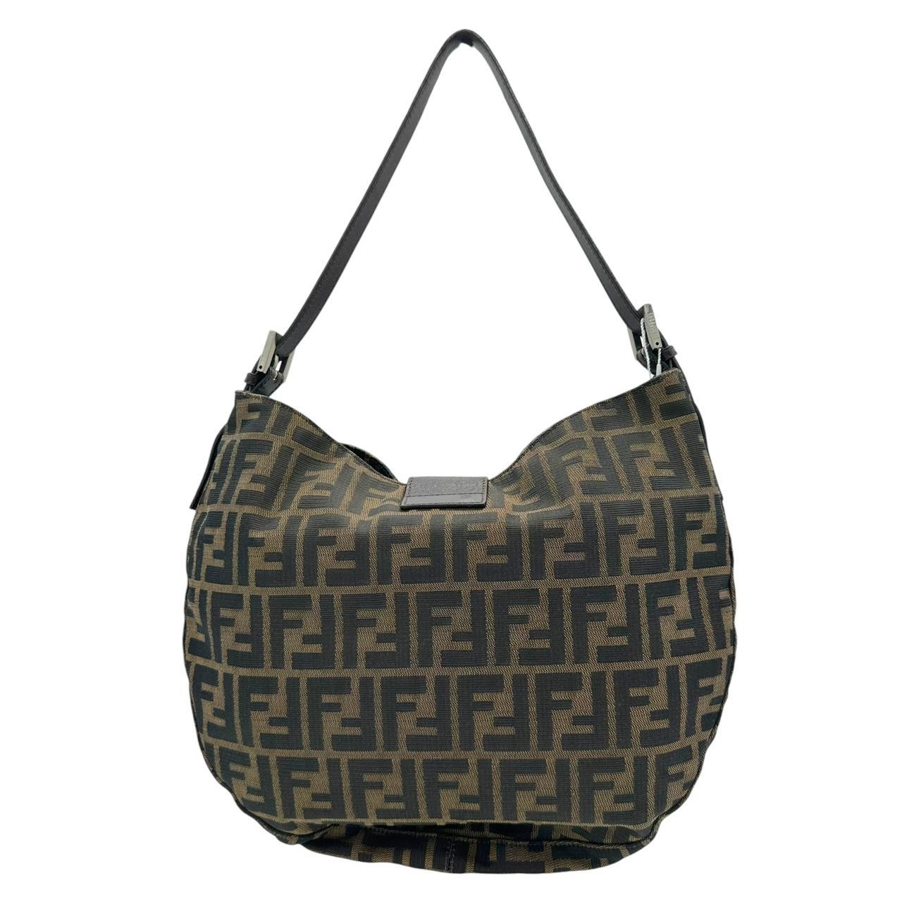 Fendi Zucca Monogram Round Crescent Baguette Shoulder Bag