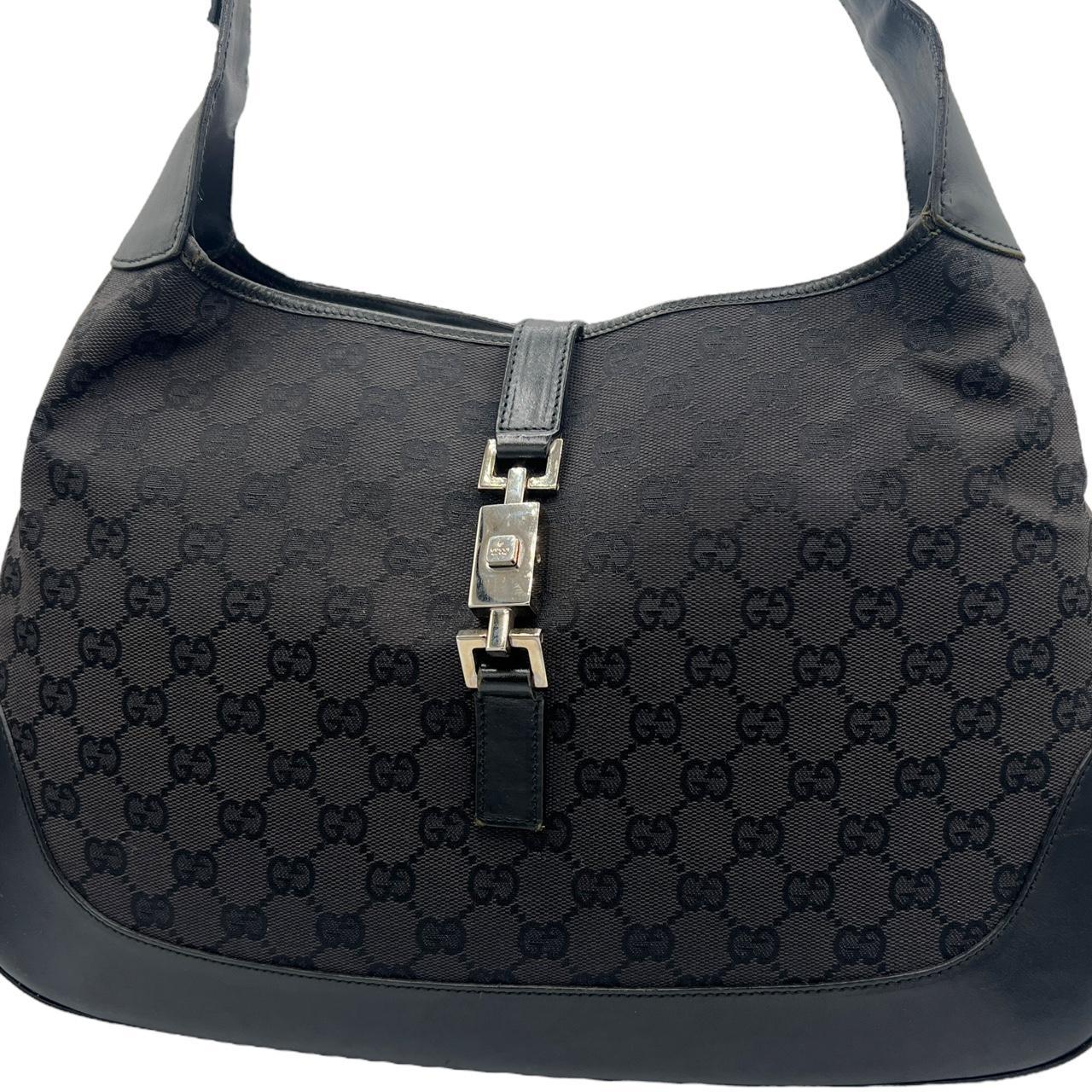 Gucci Black Monogram Canvas Leather Shoulder Bag