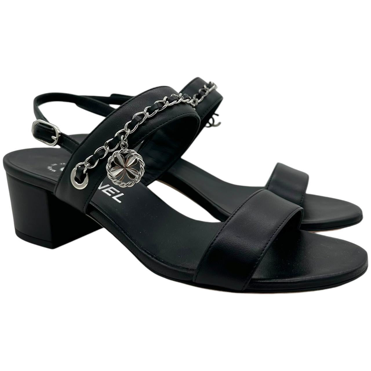Chanel Black Lambskin Block Heel Sandals - Outfit Repeater