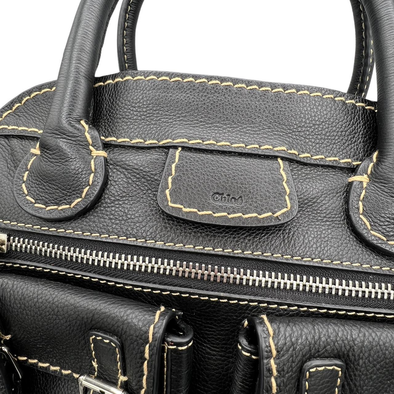 Chloé Large Black Leather Edith Bag with Contrast Stitching