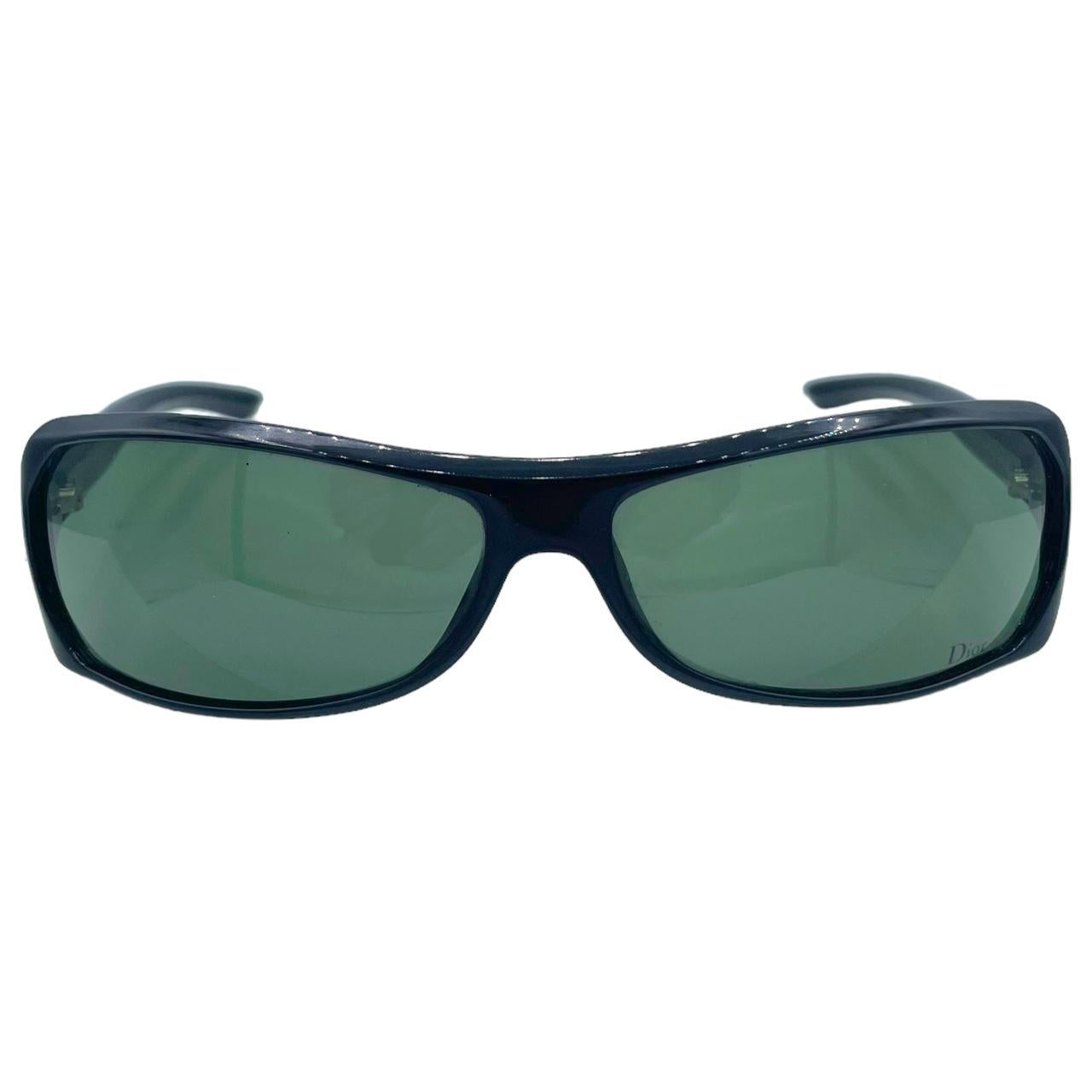 Dior Party 2 Black Silver Sunglasses Green Tinted Lenses
