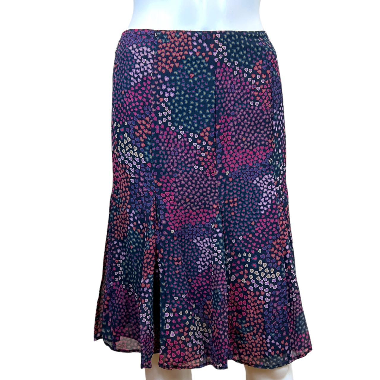 Moschino Jeans Multicolor Heart Printed Silk Midi Skirt