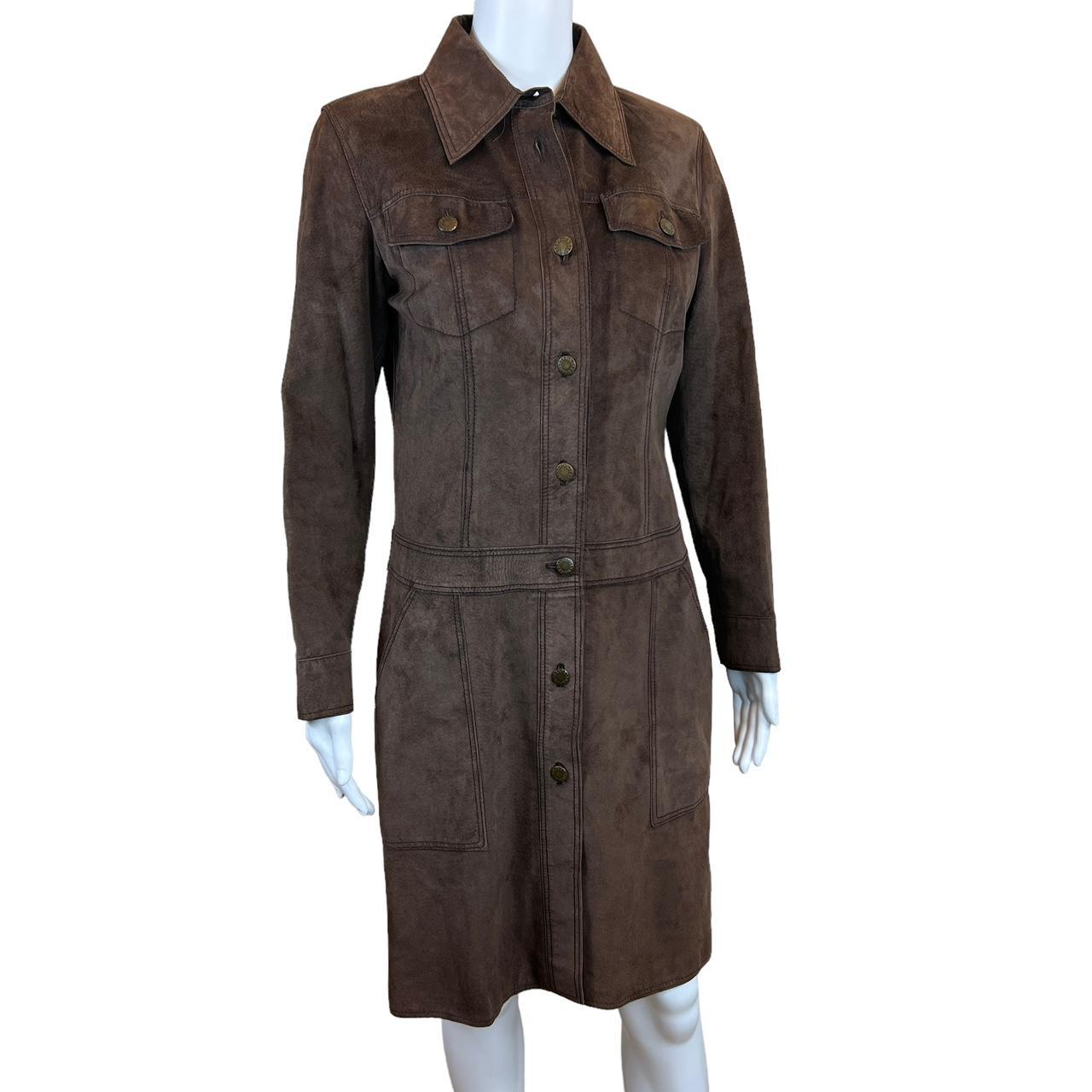 Dolce & Gabbana Brown Leather Suede Knee Length Coat