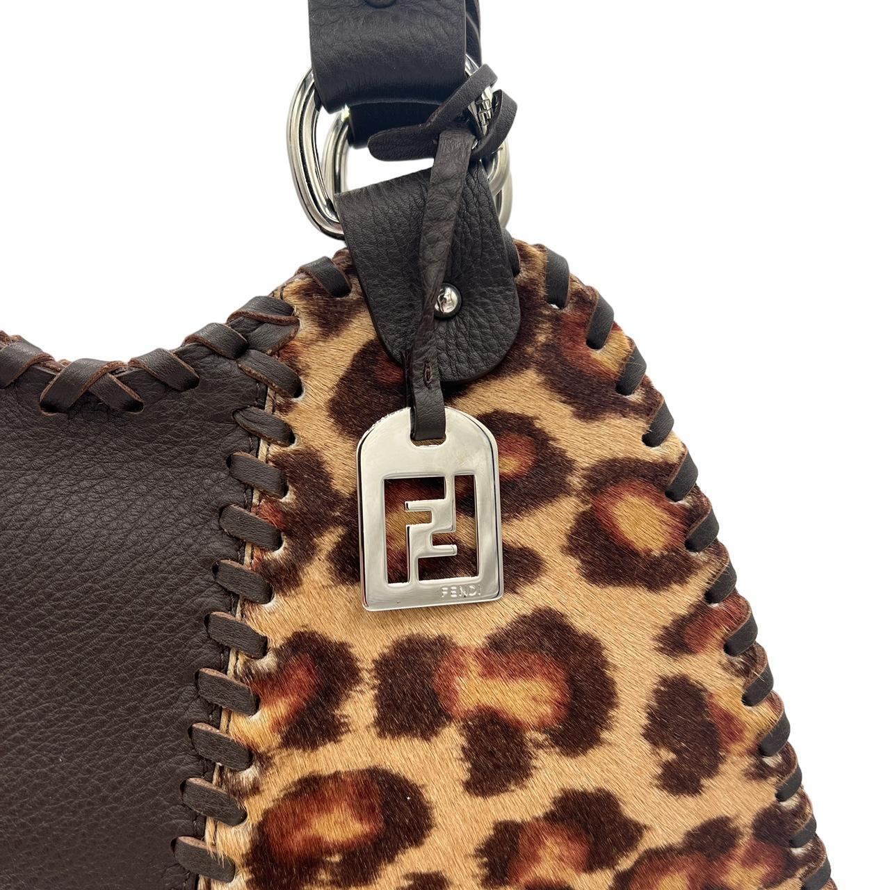Fendi Leopard Print Pony Hair Trapezio Bag