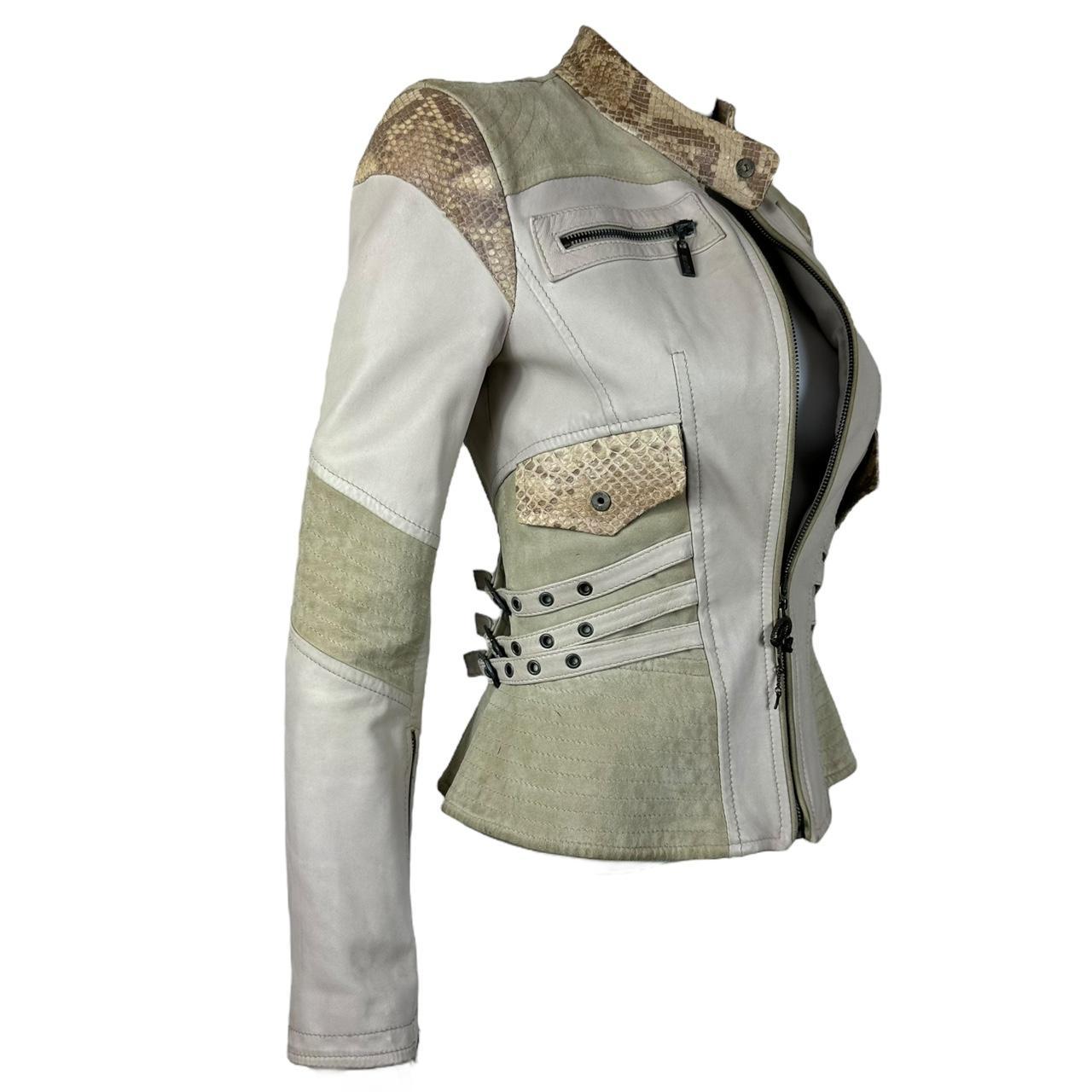 Just Cavalli by Roberto Cavalli Python Trim Leather Moto Jacket - Outfit Repeater