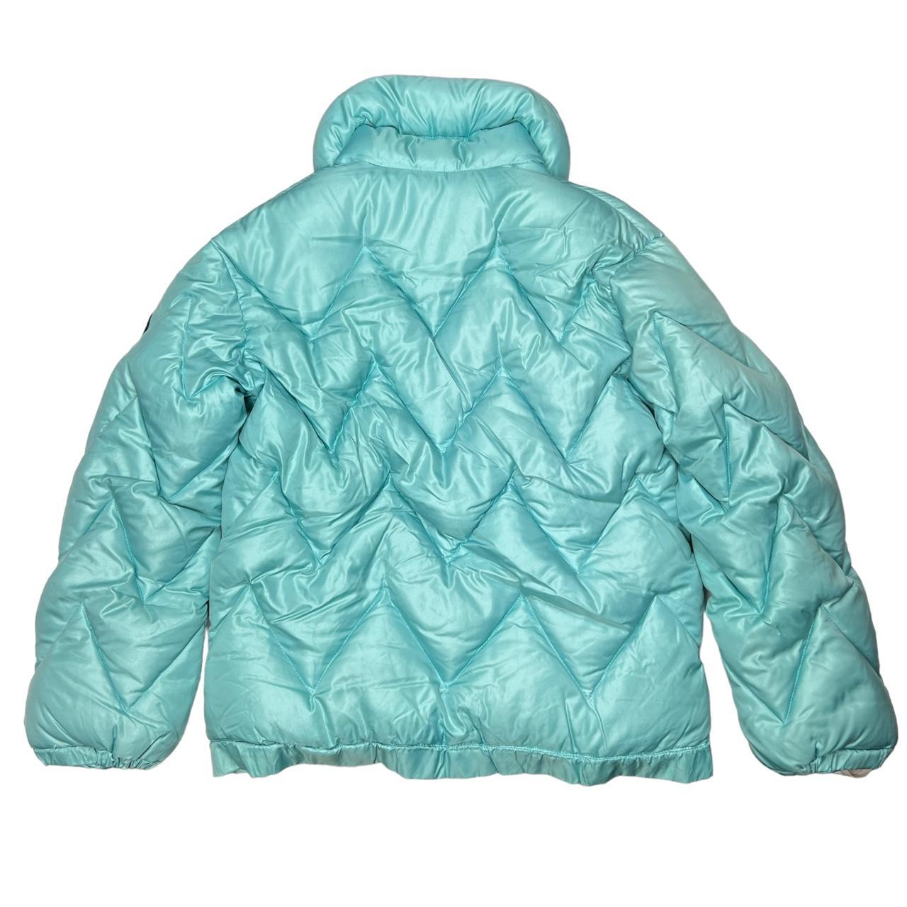 Moncler Teal Blue Zig Zag Down Fill Puffer Coat / Jacket