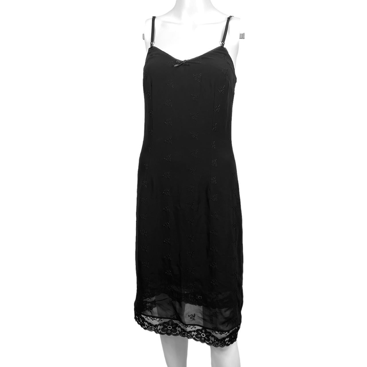 Dolce & Gabbana Black Embroidered Slip Dress with Lace Trim - Outfit Repeater