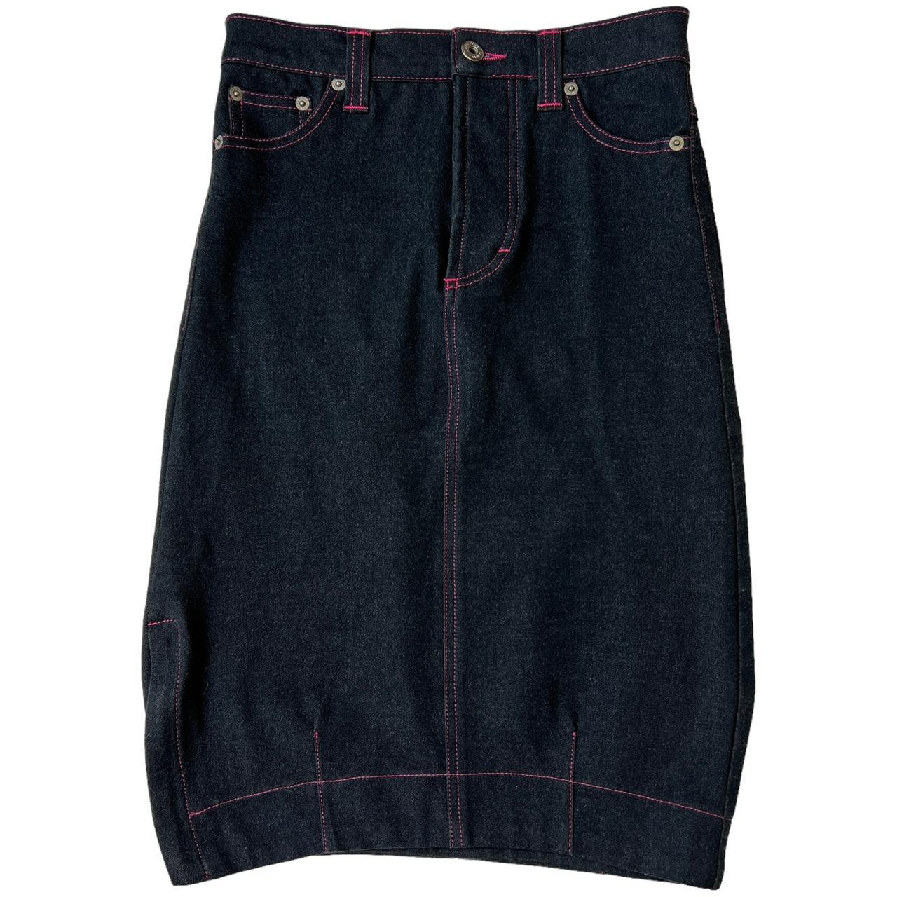 Dolce & Gabbana Dark Wash Denim Midi Length Skirt with Hot Pink Stitching - Outfit Repeater